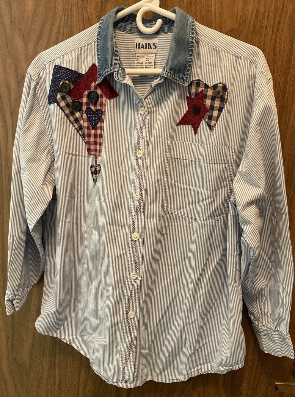 Vintage 90’s HAIKS Grandmacore Medium Bird House & Hearts Embroidered Shirt
